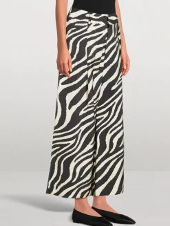 Pleated Wide-Leg Trousers In Zebra Print