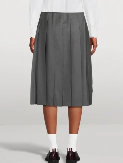 Pleated Wool Twill Midi Skirt