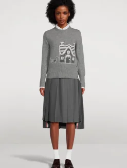 Pleated Wool Twill Midi Skirt