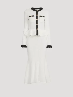 Pointelle Knit Contrast Midi Dress