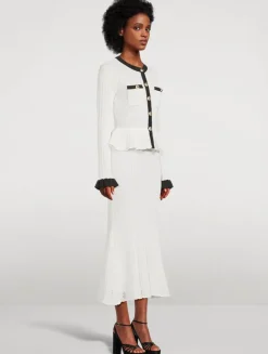 Pointelle Knit Contrast Midi Dress