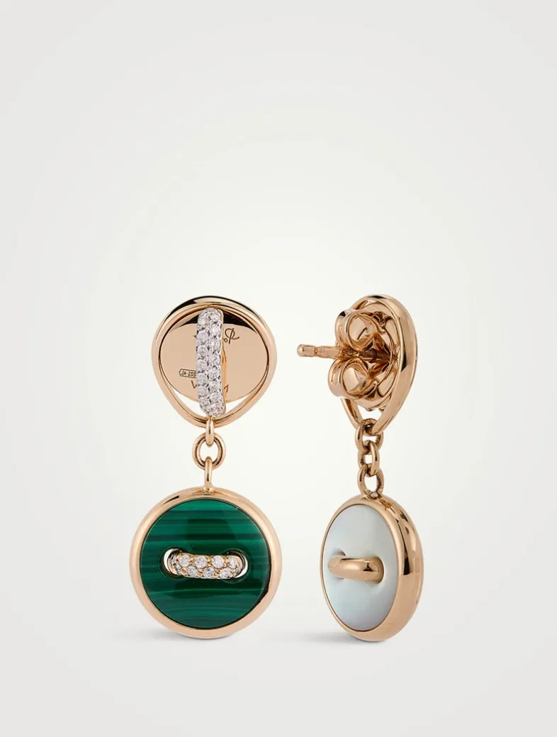 Pom Pom Dot 18K Rose Gold Earrings With Diamonds, Malachite, And Mother-Of Pearl