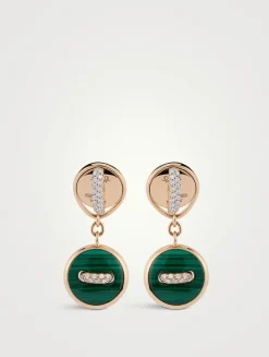 Pom Pom Dot 18K Rose Gold Earrings With Diamonds, Malachite, And Mother-Of Pearl