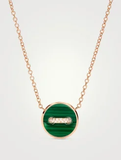 Pom Pom Dot 18K Rose Gold Necklace With Malachite And Diamonds