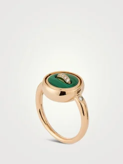 Pom Pom Dot 18K Rose Gold Reversible Malachite Ring With Diamonds