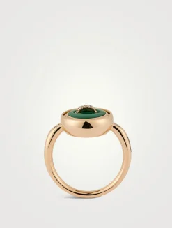 Pom Pom Dot 18K Rose Gold Reversible Malachite Ring With Diamonds