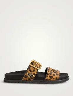 Pony Hair Slide Sandals In Leopard Print