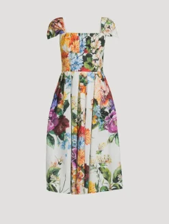 Poplin Midi Dress In Flower Bouquet Print