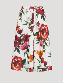Poplin Midi Skirt In Floral Print