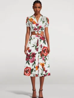 Poplin Midi Skirt In Floral Print