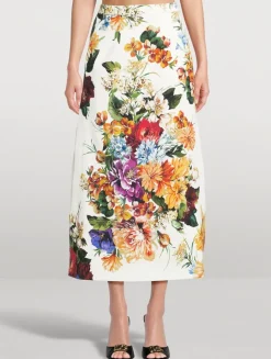 Poplin Skirt In Flower Bouquet Print