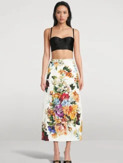 Poplin Skirt In Flower Bouquet Print