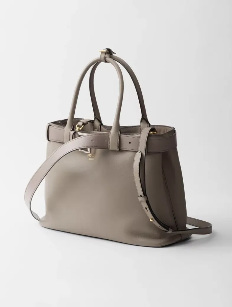 Prada Buckle Large Leather Handbag With Belt