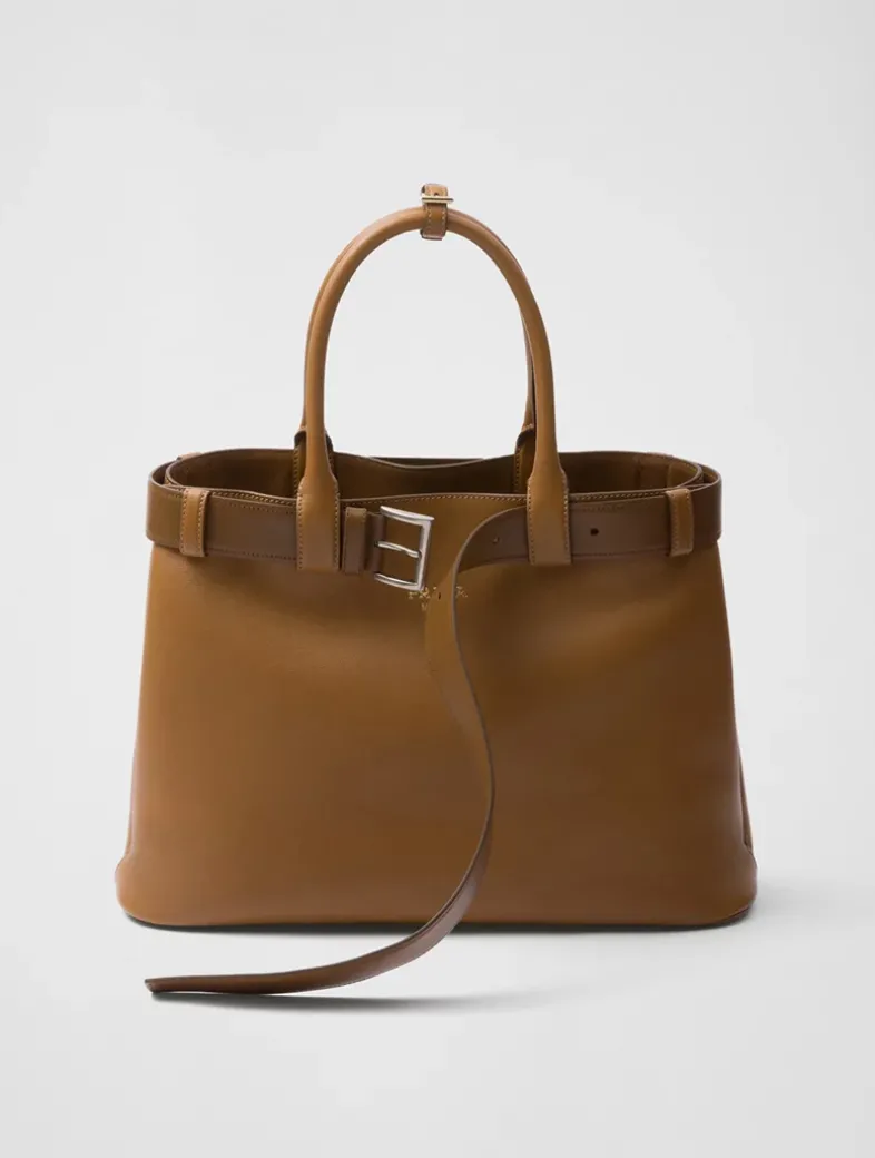 Prada Buckle Large Leather Handbag With Belt