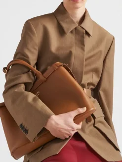 Prada Buckle Medium Leather Handbag With Double Belt