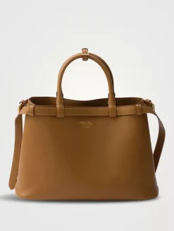 Prada Buckle Medium Leather Handbag With Double Belt
