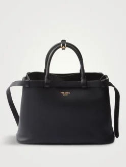 Prada Buckle Medium Leather Handbag With Double Belt