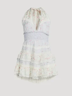 Prim Silk Halter Mini Dress In Floral Print