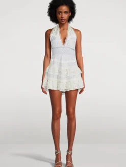 Prim Silk Halter Mini Dress In Floral Print