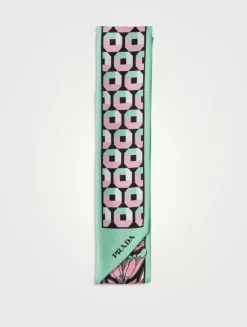 Printed Silk Twill Skinny Scarf