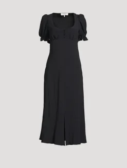 Puff-Sleeve Midi Dress