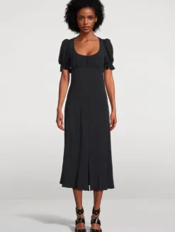 Puff-Sleeve Midi Dress