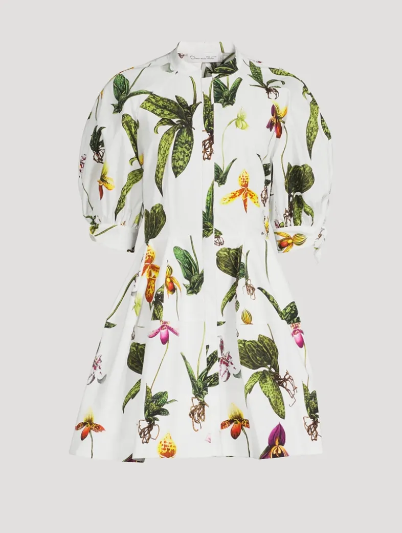 Puff-Sleeve Poplin Mini Dress In Orchid Print