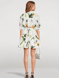 Puff-Sleeve Poplin Mini Dress In Orchid Print