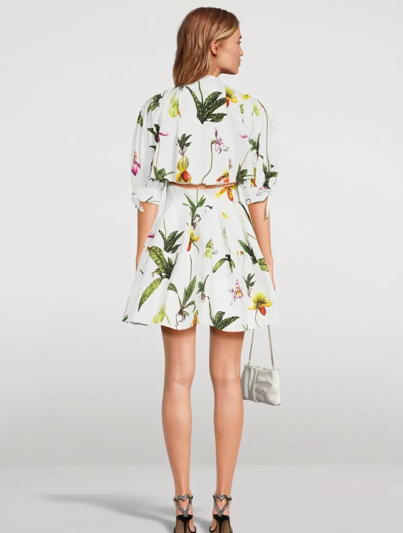 Puff-Sleeve Poplin Mini Dress In Orchid Print