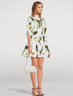 Puff-Sleeve Poplin Mini Dress In Orchid Print