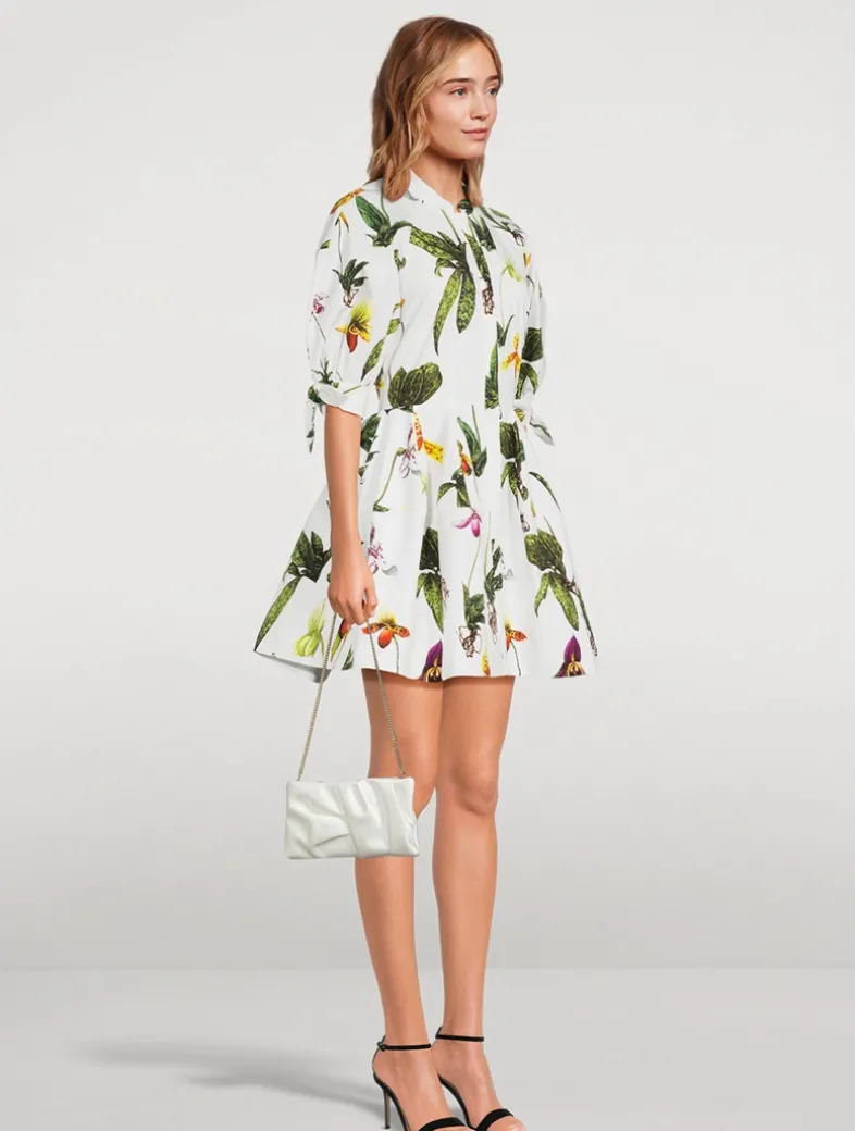 Puff-Sleeve Poplin Mini Dress In Orchid Print