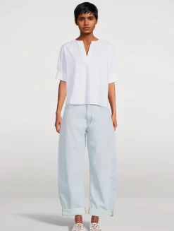 Puff-Sleeve Tunic In Stripe Print