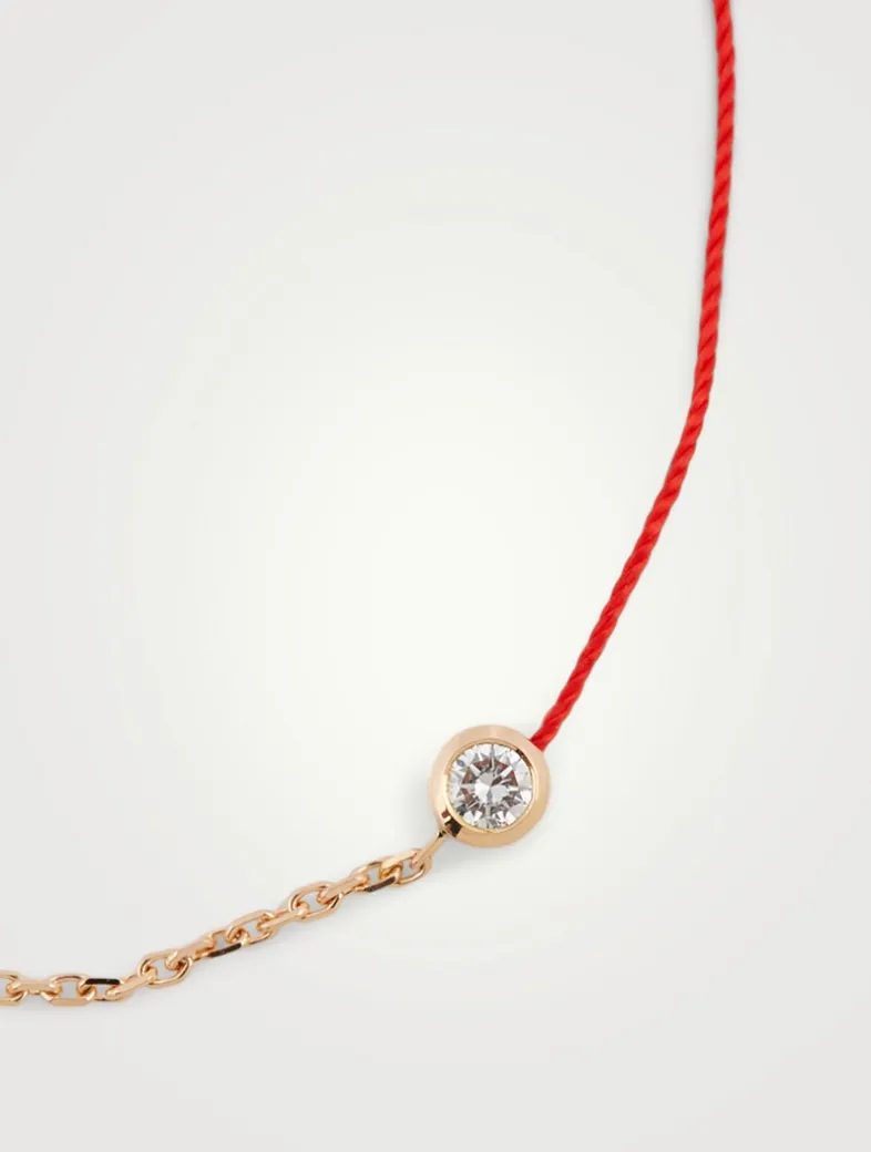 Pure 18K Rose Gold String Chain Bracelet With Diamond