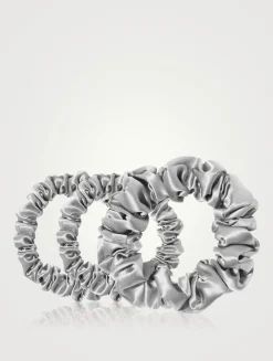 Pure Silk Assorted Scrunchies - Silver