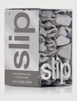 Pure Silk Assorted Scrunchies - Silver