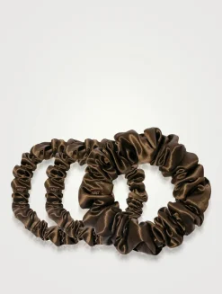 Pure Silk Assorted Scrunchies - Dark Brown