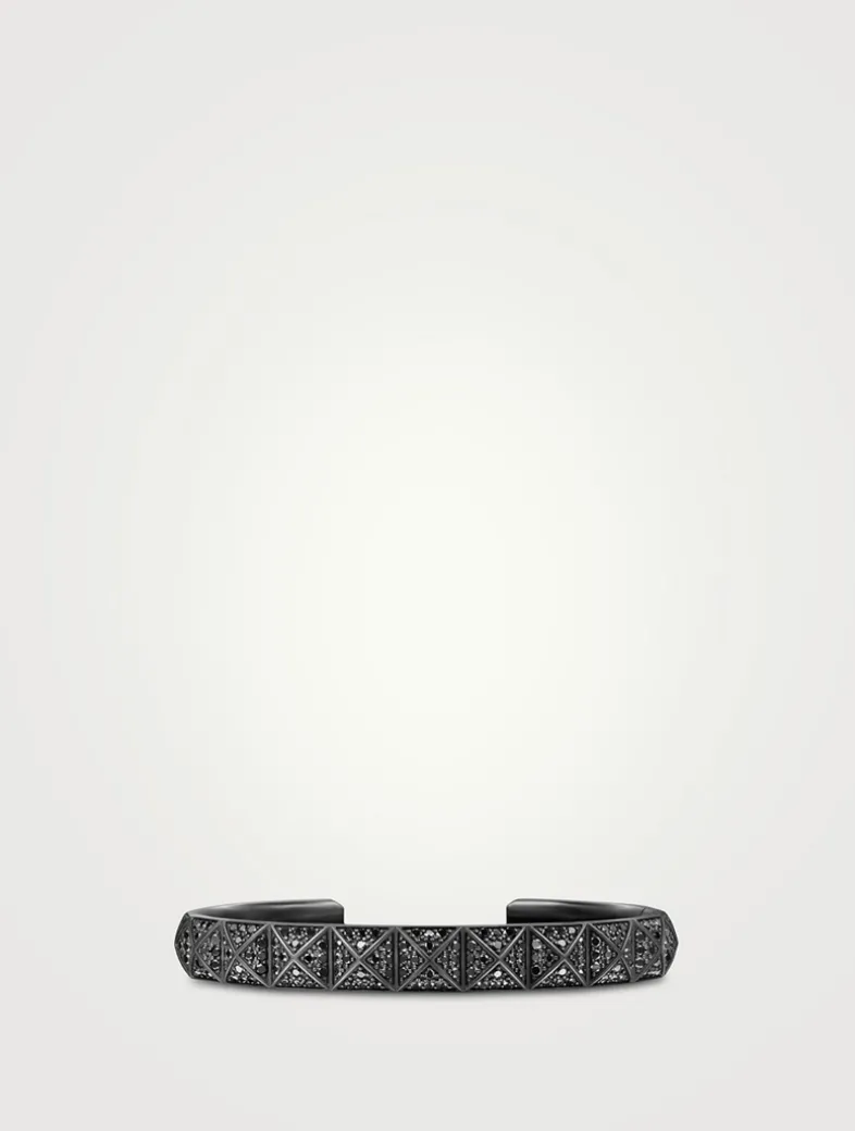 Pyramid Cuff Bracelet In Black Titanium With Black Diamonds, 9.3mm