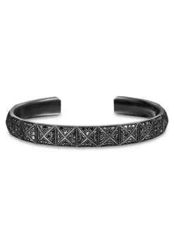 Pyramid Cuff Bracelet In Black Titanium With Black Diamonds, 9.3mm