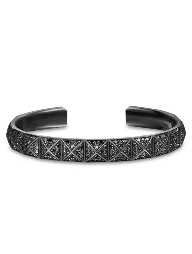Pyramid Cuff Bracelet In Black Titanium With Black Diamonds, 9.3mm