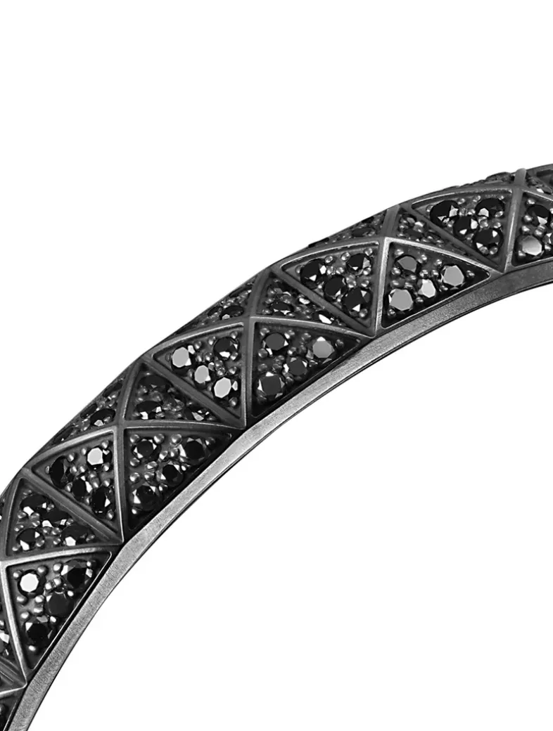 Pyramid Cuff Bracelet In Black Titanium With Black Diamonds, 9.3mm