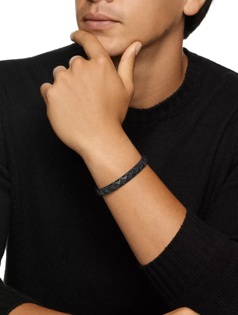 Pyramid Cuff Bracelet In Black Titanium With Black Diamonds, 9.3mm