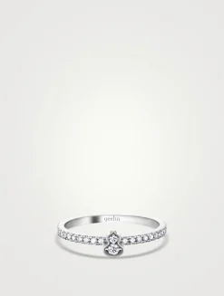 Qixi Wulu 18K White Gold Mini Solitaire Ring With Diamonds