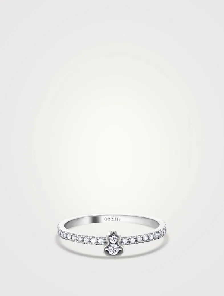 Qixi Wulu 18K White Gold Mini Solitaire Ring With Diamonds