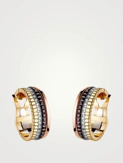 Quatre Classique Gold Hoop Earrings With PVD And Diamonds