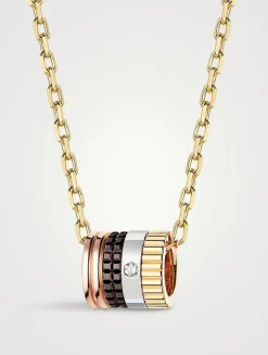 Quatre Classique Gold Mini Pendant Necklace With PVD And Diamond