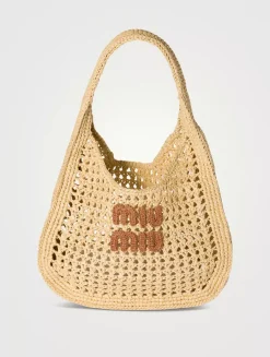 Raffia-effect Woven Hobo Bag