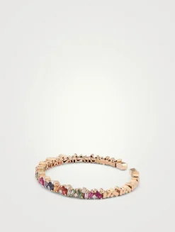 Rainbow Fireworks 18K Gold Frenzy Bangle Cuff Bracelet With Sapphire And Diamonds