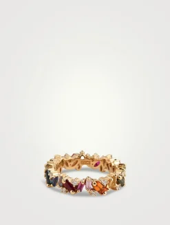 Rainbow Fireworks 18K Gold Frenzy Eternity Band With Sapphires And Diamonds