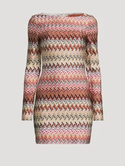 Raschel Mini Dress In Zig Zag Print