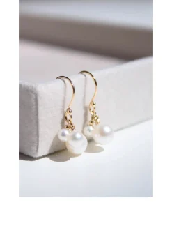 Recycled 14K Gold Triple Pearl Dangle Earrings